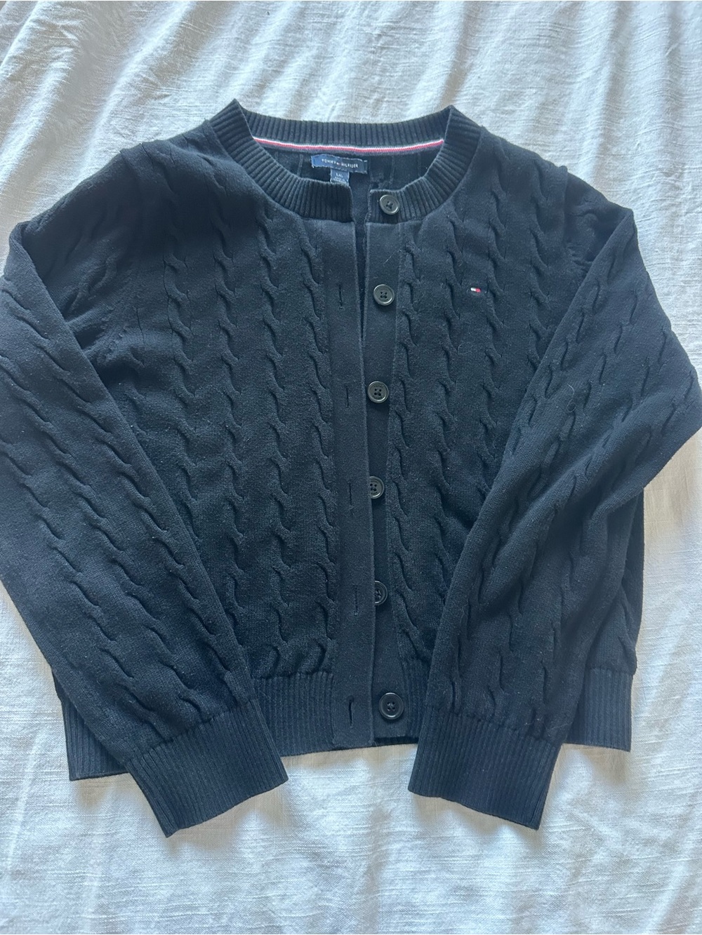Tommy Hilfiger Black Cable-Knit Button-Up Cardigan